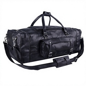 Sac de voyage de luxe en cuir véritable noir, grand sac de sport, sac de week-end, sac de voyage multi-poches, organisateur, polyester rembourré, fermeture éclair - Product Image 1