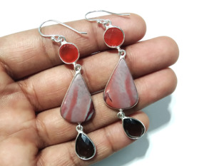 Pendientes Colgantes de Cuarzo Ahumado y Jaspe Rojo Creek, Plata de Ley 925, Hechos a Mano, con Piedras Preciosas, para Mujer, Regalo de Joyería - Product Image 3