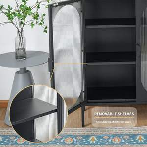 Armoire de rangement chic à porte cintrée en métal et verre nervuré pour salon - Product Image 4