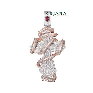 Pendentif Croix avec Diamant de Laboratoire, Motif Serpent, Argent 925 Plaqué Or Rose, Or Massif 18K, Charme Religieux Unisexe de Luxe - Product Image 4