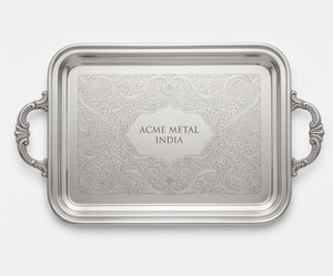 Plateau de service alimentaire en aluminium personnalisé de qualité supérieure, motif floral gravé, poignées parfaites pour la maison, le restaurant, la table à manger - Product Image 1