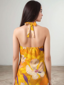 Vestido Midi Largo Formal para Mujer, Diseño Floral, Algodón, Personalizado, Sin Mangas, 100% Algodón Georgette, Natural, Ecológico, para Fiesta - Product Image 2