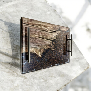 Bandeja de Servir de Madera y Resina Epoxi Hecha a Mano, Bandeja Decorativa de Resina y Madera para Granos de Café, con Asas de Metal, para Té, Café y Fiestas, No Tóxica, Moderna - Product Image 1