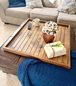 Modern <b>Walnut</b> Wood Tray Ottoman tray oversized tray coffee <b>table</b> tray tea tray catch all tray living room tray home decor - Product Image 2