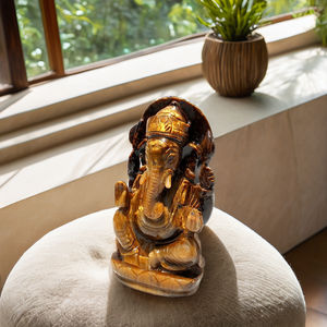 Estatua de Ganesha hecha a mano, figura de ojo de Tigre, piedra preciosa tallada, grabado religioso hecho en La India para decoración de Navidad - Product Image 3