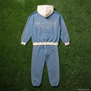 Conjunto de Sudadera Azul Oversize Personalizada y Pantalones Anchos de Felpa con Pedrería, Chándal de Algodón para Streetwear, Venta al por Mayor OEM - Product Image 6