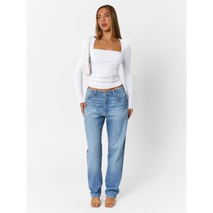Tops de sport à manches longues pour femmes personnalisés, col carré, crop top, avec un ajustement confortable - Product Image 1