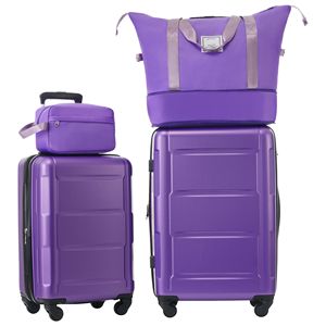 Set di bagagli in ABS leggeri in 2 pezzi con ruote Spinner espansibili con lucchetto da 20 pollici + valigia da 24 pollici con ruote - Product Image 1