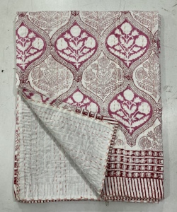 Silkgram Hand Block Printed Kantha <b>Quilt</b> Eco-Friendly 300tc Cotton Traditional Indian Floral Pattern Quilted Bedspread <b>Throw</b> - Product Image 2
