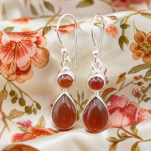 Pendientes colgantes de piedra doble de cornalina natural en forma de lágrima, plata de ley 925, chapados en oro rosa y oro amarillo, regalo de Navidad - Product Image 4