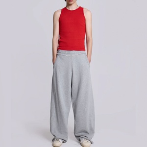 Men's Gray <b>Elastic</b> Waist Sweatpants <b>With</b> Side Pockets Casual Loose Fit Midweight Cotton Knitted Pants Spring Style - Product Image 1