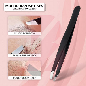 Pinces à épiler noires pour sourcils, outils d'épilation, pinces de beauté en acier inoxydable à pointe inclinée et plate, forme incurvée - Product Image 6