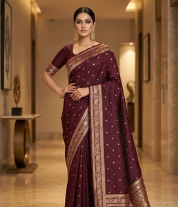 Indian Traditional Ethnic Banarasi Silk <b>Saree</b> with Zari Weaving Work for Wedding Occasion and Festive Function for Women Outfit - Product Image 1