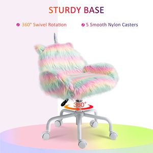Sedia per Bambini a Forma di Unicorno Soffice con Braccioli Girevoli Arcobaleno e Ruote in Nylon, Sedia da Ufficio Colorata per Bambini - Product Image 6