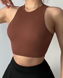 Soutien-gorge de sport côtelé pour femmes |   Soutien-gorge de sport sans couture à col ras du cou et maintien élevé |   Polyamide Spandex Compression Athlétique Yoga Front - Product Image 1