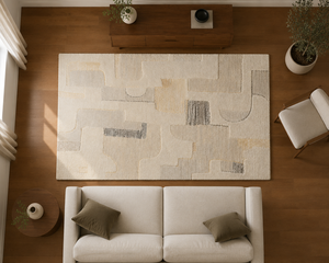 Tapis en laine tufté à la main pour salon, style Japandi minimaliste, bicolore beige crème et or, de luxe, design personnalisé, OEM - Product Image 4