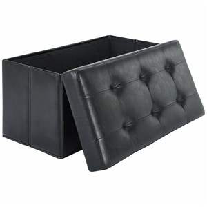 Pouf de rangement pliable en similicuir noir matelassé de 30 pouces, élégant tabouret et pouf - Product Image 2