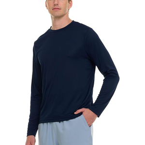Classic <b>Men</b> Solid Navy Blue Rash Guard UPF 50 Long Sleeve Quick Dry Swim Shirt Active Performance <b>Top</b> - Product Image 5
