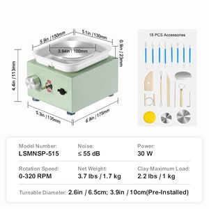 Tornio per Ceramica Mini a Velocità Regolabile con Vasca Rimovibile, Macchina per Modellare 2.56in/3.94in, 2 Piattaforme Girevoli, Elettrico per Ceramica e Smalti - Product Image 3