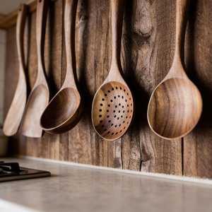 Cuillère en bois multifonctionnelle, faite à la main, pour servir, mélanger et cuisiner - Product Image 5