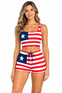 Women's Solid Casual Knitted Breathable Eco-Friendly Quick Dry <b>Crop</b> <b>Tank</b> <b>Top</b> Shorts Set Red <b>White</b> Blue Polyester Spandex Front - Product Image 4