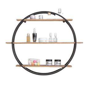 Minimalist Round Wall Shelf Wood Three-Layer Stainless Steel Frame Bathroom Storage Rack Easy Cleaning wall shelf - Product Image 1