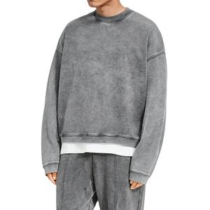 New Streetwear <b>Vintage</b> Oversized Heavyweight Dropped Shoulder Crew Neck Pullover Oversized Acid Wash Men <b>Sweatshirt</b> For Men - Product Image 1