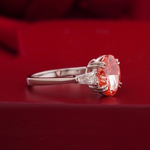 Prong <b>Set</b> Red Oval Lab Grown Diamond <b>Ring</b> in 14K Yellow Gold-Rare VVS2 VS1 Color Statement Cocktail Jewelry - Product Image 2