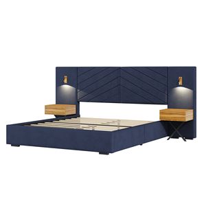 Letto King Size Imbottito in Velluto con Robuste Doghe in Legno e Testiera Wingback, Non Richiede Rete a Doghe - Product Image 6