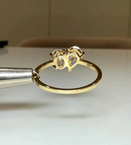 Toi Et Moi Women's Lab Grown Diamond Pear Cut Gold Plated Two Stone Engagement Wedding Ring IGI Certified Minimal Luxury Trendy - Product Image 6