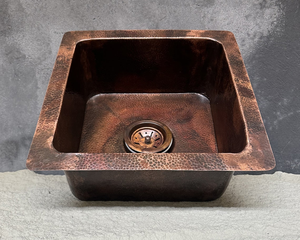 Fregadero de barra bajo encimera de cobre envejecido, cuadrado, de un solo seno, hecho a mano, de lujo rústico, para cocina, barra de servicio, hogar y restaurante - Product Image 3