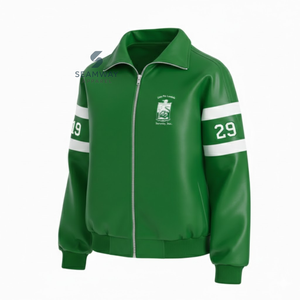 Chaqueta de Cuero PU Iota Phi Lambda para Motociclistas, Chaqueta de Carreras con Bloques de Color para Mujer, Chaqueta de Motociclista de Alta Velocidad - Product Image 3