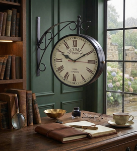 Double Sided Vintage Station Wall <b>Clock</b> One Side Roman Numeral Dial Other Side Analog 30mm Thick Metal Quartz <b>Battery</b> Powered - Product Image 4