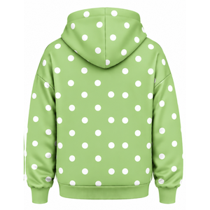 Light Green <b>White</b> Polka Dot <b>Women</b> <b>Hoodie</b> Casual Pullover Fleece Sweatshirt Long Sleeve Drawstring Hood Front Kangaroo Pocket - Product Image 2