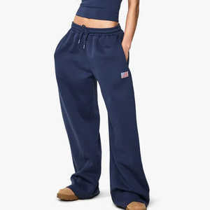 Pantalon de jogging ample pour femme en molleton bouclette 100% coton, toucher doux, avec cordon de serrage, respirant, bleu - Product Image 6