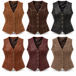 <b>Women's</b> Western Heritage Genuine Leather Motorbike <b>Vests</b> | Grey Black Burgundy Brown Beige | 220g | OEM ODM Manufacturer | - Product Image 5