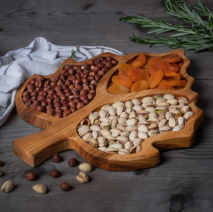 Bandeja moderna hecha a mano con forma de hoja antigua, de madera, para frutos secos, utensilio de cocina con compartimentos para uso en catering. - Product Image 6