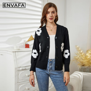 Suéter Cárdigan de Mujer con Cuello en V, Tejido de Ganchillo Floral, Corte Regular Informal, Suave, Transpirable, Ligero, Manga Larga, 100% Poliéster - Product Image 6