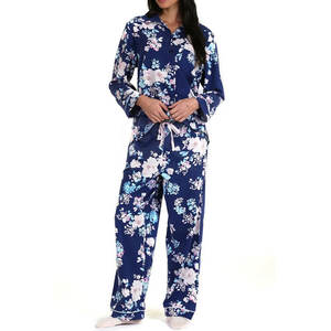 Pijamas con Logotipo Personalizado para Mujer, Conjunto de Ropa de Dormir, Estampado Floral, Algodón Transpirable, Ropa de Dormir Femenina - Product Image 1