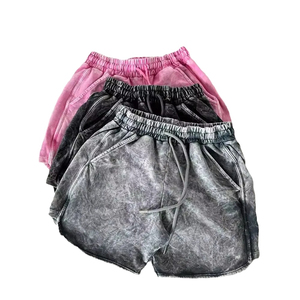 Shorts pour hommes de qualité supérieure, taille mi-haute, délavés à l'acide, style urbain, avec cordon de serrage, longueur genou, séchage rapide, en molleton bouclette - Product Image 1