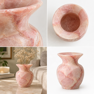 Jarrón Romántico de Ónix Rosa Pastel con Borde Ancho, Textura de Nube, Estilo Cuarzo Rosa Natural, Maceta de Piedra, Decoración con Estética Femenina y Dulce - Product Image 6