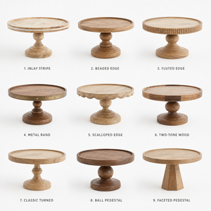 Handmade Wholesale Custom DECORYUG Eco-Friendly Wooden <b>Cake</b> <b>Stand</b> <b>White</b> Inlay RESU Stripe Natural Solid Wood Dessert Display - Product Image 2