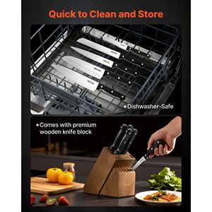 Juego de Cuchillos de Cocina de Acero Inoxidable con Alto Contenido de Carbono Alemán de 15 Piezas, Mango Ergonómico de ABS, Varilla de Afilado, Cubertería de Cocina para Cocineros Caseros - Product Image 6