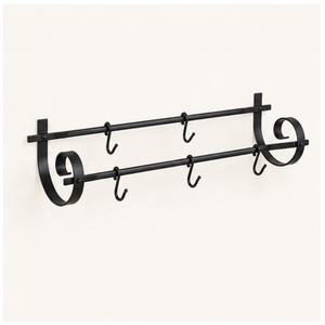 Wall Mounted Wrought Iron Kitchen Utensil Rack with Sliding <b>Hooks</b> Pot and Pan Organizer Black Metal Rail for Kitchen Storage - Product Image 1
