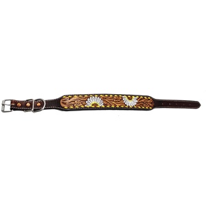 Buck cousu Floral outillage à la main en cuir de vache doux rembourré collier de chien haut indien fabricant en gros ceinture de chien occidental - Product Image 2