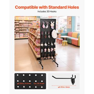 23,6 X 63 Pollici Espositore a Pannello Forato con 30 Ganci e Ruote Girevoli, Acciaio Laminato a Freddo Rinforzato, Imballaggio in Cartone PE - Product Image 2