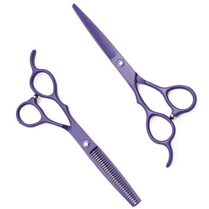 Ciseaux de coiffure professionnels en acier inoxydable, lame tranchante, pour droitiers, manche long, couleur violette, pour usage en salon, rouge - Product Image 2