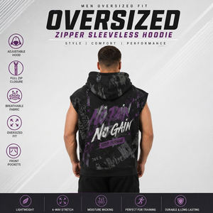 Oversized <b>Sleeveless</b> Zipper Hoodie Men Sublimation Printed Hooded Zipper Top French Terry Workout Wear Men's <b>Sleeveless</b> <b>Hoodies</b> - Product Image 3