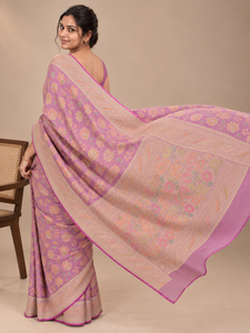Sari en crêpe Georgette Banarasi, motif floral Zari Meenakari, tenue de soirée traditionnelle pour femme, longueur au sol, coupe classique - Product Image 3