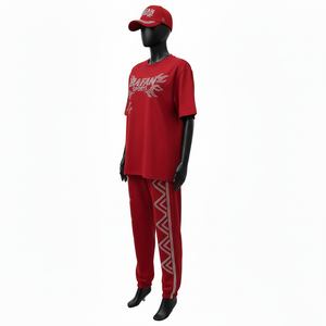 Ensemble jogging femme en coton surdimensionné, 2 pièces, t-shirt 180 GSM, pantalon de jogging 240 GSM, strass thermocollés rouges, logo personnalisé. - Product Image 4